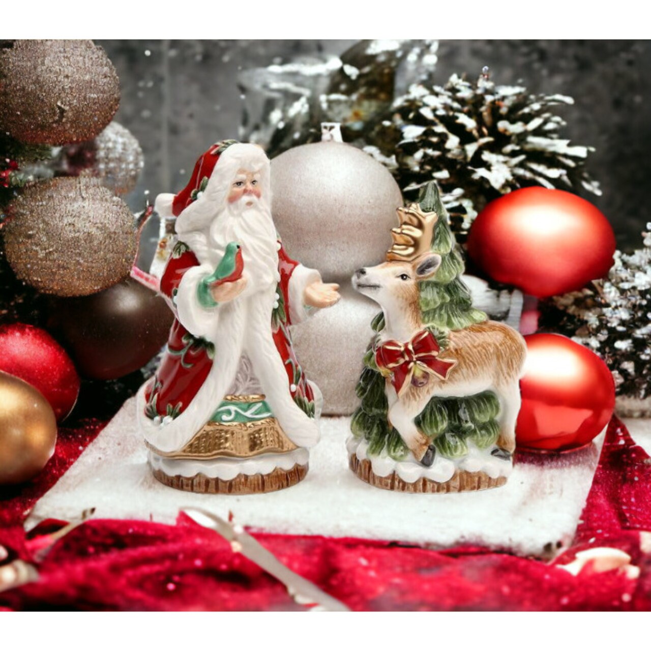 Ceramic Christmas Victorian Harvest Santa and Reindeer Salt and Pepper Shakers